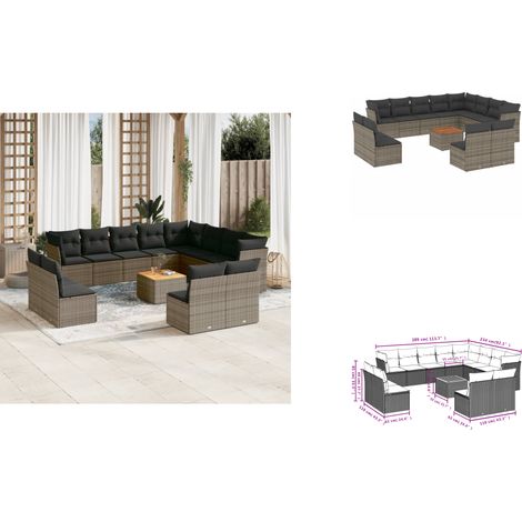13-tlg. Garten-Sofagarnitur mit Kissen Grau Poly Rattan - Gartenmöbel - Outdoor Möbel - Rattan Gartenmöbel - Lounge Set - Esstischgarnitur (1/3)