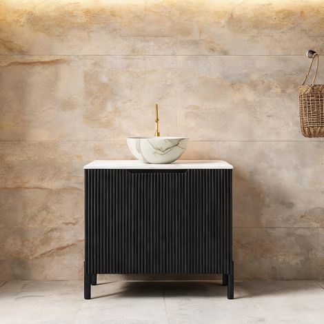 Meuble vasque autoportant 76 cm noir et plan carrare (1/5)