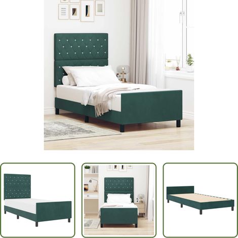 Lits modernes - Lit à ressorts avec tête de lit Vert foncé 100 x 200 cm Velours (1/5)