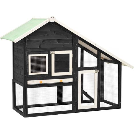 Kaninchenstall Grau und Weiß 140x63x120 cm Tanne Massivholz