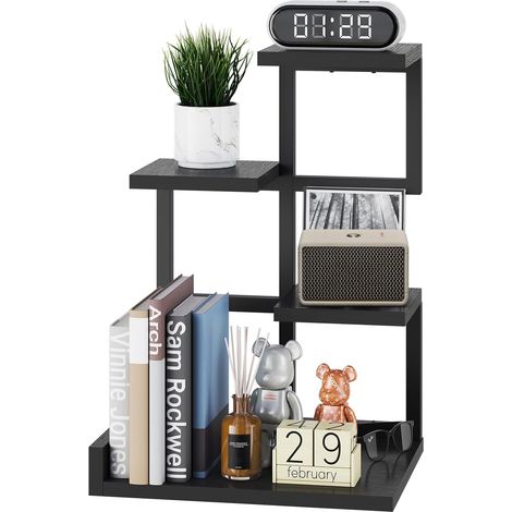 étagère de Bureau en Bois, Présentoir de Rangement 4 Couches, Organisateur de Tablette Petite étagère avec Cadre en métal pour, Livres, Plantes, Jouets, 31 x 24 x 44,5 cm, Noir (1/5)