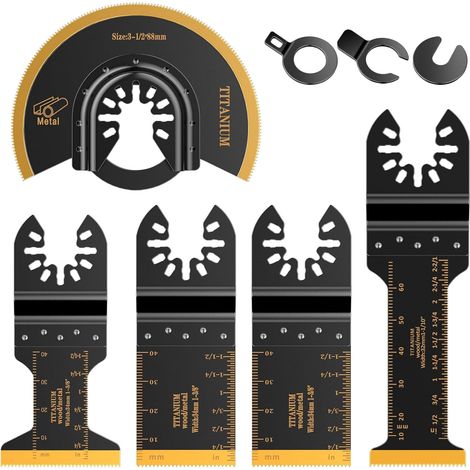 Lame de Scie Oscillante en Titane, 5 pièces Lames Accessoires d'Outil Multifonction pour Plastique, Bois, Métal, Compatible avec Fein Dewalt Makita Black (1/5)