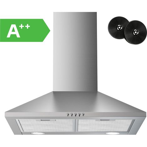 FIREGAS Campana extractora 60 cm, 3 velocidades, Motor sin escobillas de ahorro de energía, 368m³/h, recirculación y extracción, campana decorativa, acero inoxidable [Clase de eficiencia energética A+