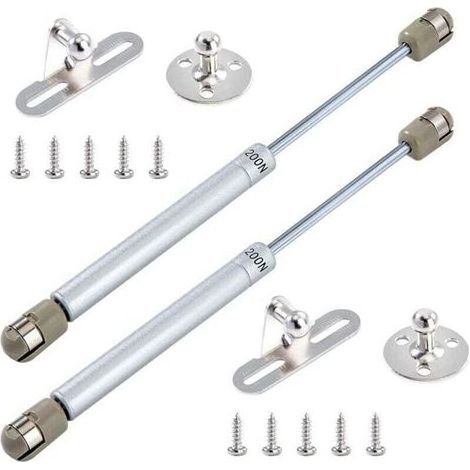 Vérins à Gaz 200N/20kg Hydraulique Ressort Charnières Amortisseurs à Gaz avec Vis pour Levage de Porte Armoire Meuble Cuisine Amortisseur Charniè Lot de 2 (Argent) (1/4)