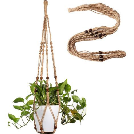 Macramé Support Pots Suspension Plante Macramé Macramé Pot Suspendu avec Perles Pas de Glands pour Balcon Décoration du Jardin, 89cm (1/5)