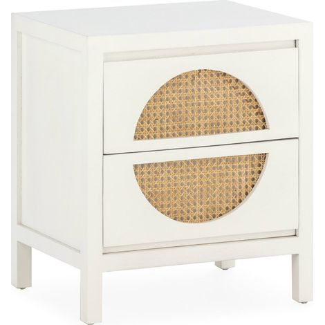 Table de chevet blanc naturel en cèdre et rotin raffiné - Blanc et rotin naturel (1/5)