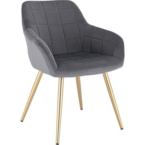 WOLTU Chaise de salle à manger, Chaise de cuisine, Chaise de salon en Velours, Or pieds en métal, Gris Foncé (1/4)