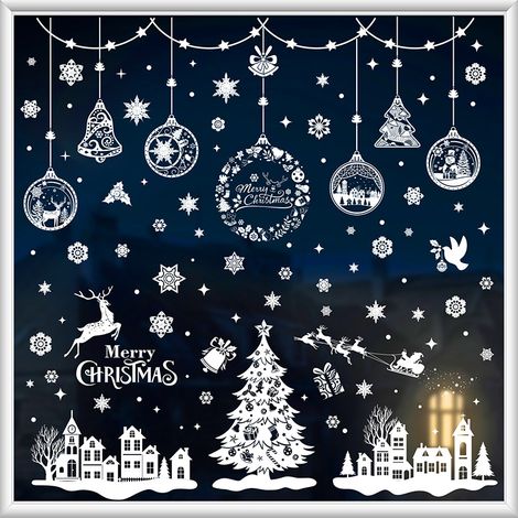BRAVIX Autocollants de Fenêtre de Noël 244 Autocollants de Fenêtre de Noël Scène de Noël PVC Flocon de Neige Renne Autocollants de Fenêtre Amovibles pour les Décorations de Noël (1/5)