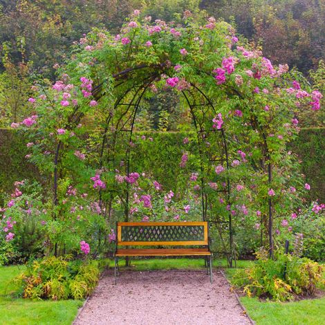 Gartenbank in korbgeflechtoptik holzlatten gusseisenrahmen (1/5)