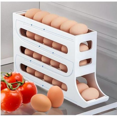BOITES DE CONSERVATION - BOITES HERMETIQUES Distributeur d'œufs pour Réfrigérateur, Rangement Oeufs Frigo, Automatiquement (blanc) (1/4)