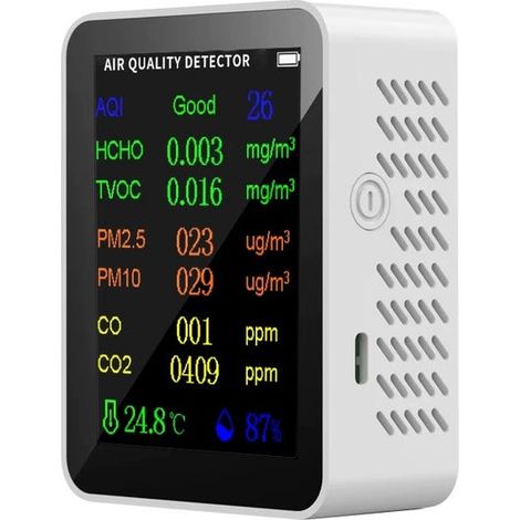 Luftqualitätsmessgerät mit AQI-, PM2,5-, CO2-, TVOC- und Formaldehyderkennung, Temperatur- und Feuchtigkeitssensor, TFT-Display