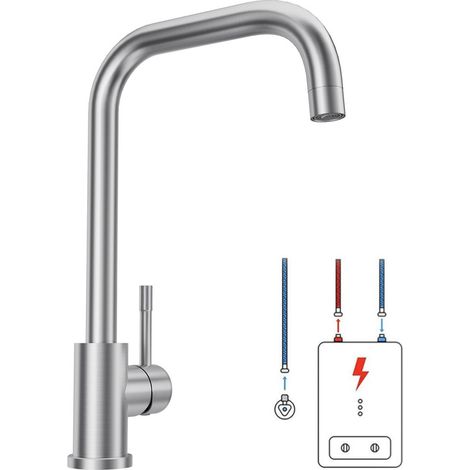 CECIPA MAX Niederdruck Wasserhahn, 360° Schwenkbar Küche Mischbatterie Einhebelmischer, Küche Armatur aus Edelstahl, Gebürstet (1/5)