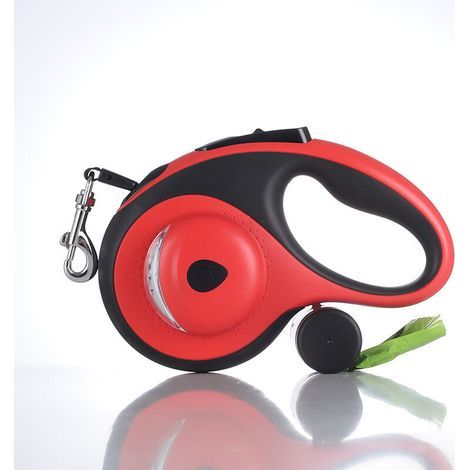 Laisse rétractable pour chien de 8 m (26 pi) ultra-résistante pour chiens moyens à grands jusqu'à 50 kg (110 lb), avec câble anti-morsure, lumière LED et distributeur de sacs à déjections canines.-Aqu (1/5)