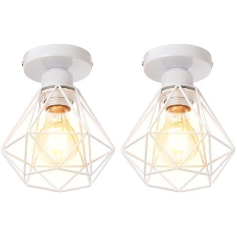 royaluxe- 2PCS Plafonnier Rétro Blanc Lampe De Plafond E27 Cage En Métal Luminaire Plafonnier Vintage D'Intérieur (1/5)