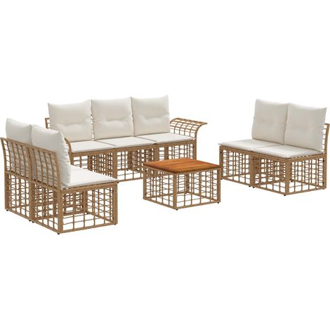 Outdoor-Sofagarnitur 8 pcs Natürlich und Cremweiß Polyester vidaXL