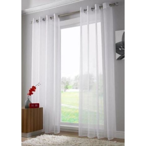 Lot de 2 Rideaux Voilages Pour Salon Chambre Blanc 134 cm x 160CM (1/5)
