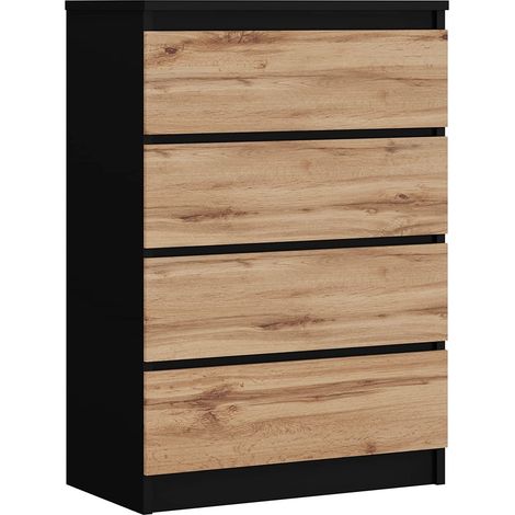 Cassettiera 4 cassetti, Nero Opaco / Rovere Wotan, 70 x 101 x 39 cm (1/5)