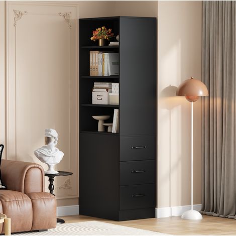 Mobile contenitore stretto 180 cm con 3 cassetti laterali e ripiani regolabili, nero DESVIAE (1/5)