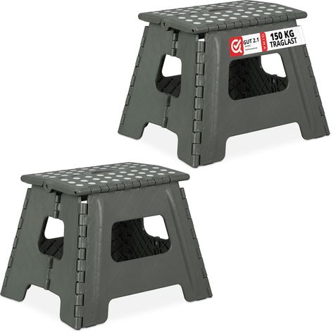 Set of 2 Relaxdays Folding Stools L, Portable, Step Stool, Kids Bathroom Stool up to 120 kg, Plastic, 32.5cm, Light Grey