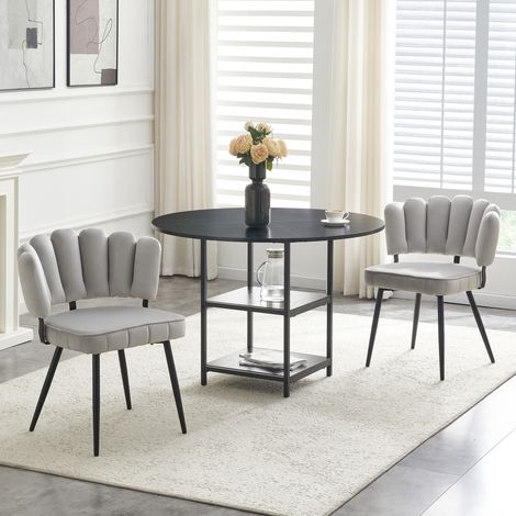 Set tavolo rotondo 107 cm con 2 sedie imbottite grigio chiaro in tessuto e struttura in metallo (1/5)