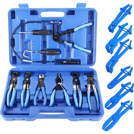 15 pièces Kit Pince a Collier de Durite, 9 Pince Collier à Ressort et 6 Pinces Blocage Tuyau, Pinces Verrouillable pour Démonter Colliers de Serrage Auto (Bleu) (1/5)