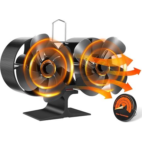Ventilateur de poêle à bois à 8 pales - Double moteur - Alimenté par la chaleur - Chauffage à double tête - Pour poêle à bois à granulés à gaz