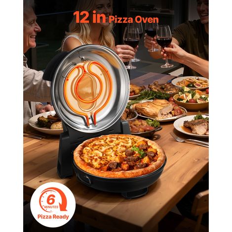 Four à Pizza Électrique 305 mm, Cuiseur à Pizza 1200 W, avec Pierre en Cordiérite, 5 Modes de Contrôle de la Température, Hublot po… (1/5)