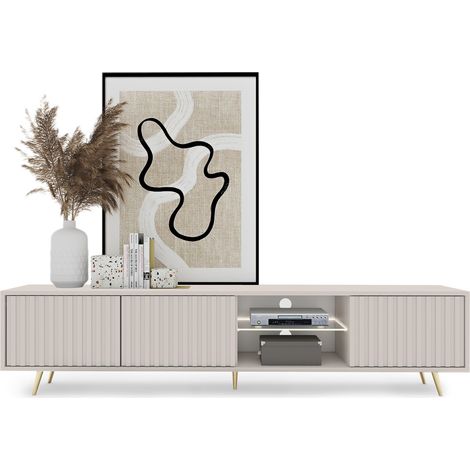 Selsey BELLO - Mueble TV - 175 cm - Frente de lamas - Taupe (Gris-Beige) (1/5)
