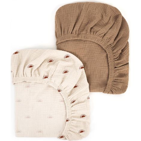 Lot de 2 Drap-Housse Mousseline Coton 80x40cm, Ajustement Universel Berceau, Doux Respirant Bébé (1/5)