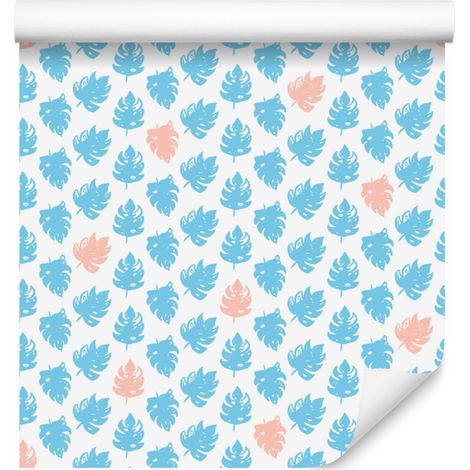 Papel pintado de hojas en verde celadón y blanco para salón y dormitorio, 50x1000 cm. (1/5)