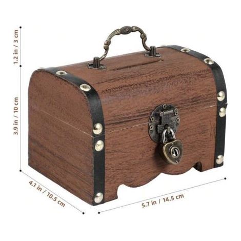 Wooden Piggy Bank, Vintage Treasure Chest with Lock and Keys, Small Decorative Money Saving Box, Retro Home Decor, Party Favors for Kids and Adults (Brown (1/3)