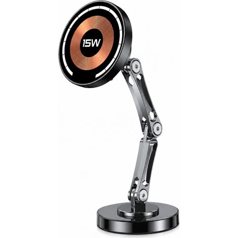 Support Téléphone Voiture avec Chargeur Sans Fil Magnétique 15 W, Bras Double Rotatif 360° à Ventouse (1/5)