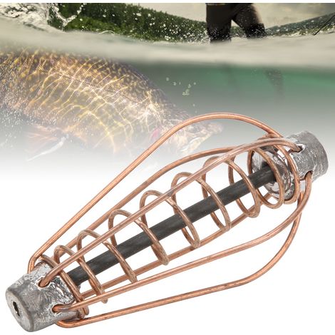 Cage à appâts lestée 25g en métal, portable pour la pêche, couleur cuivre - Lot de 6