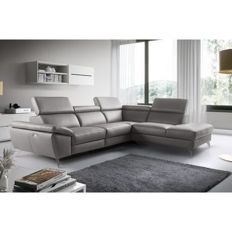 Canapé d'angle relax en 100% tout cuir épais de luxe italien avec relax électrique, 5/6 places KASTER, taupe, angle droit (1/5)