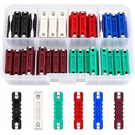 60 Pièces Fusible Torpille,Fusible Voiture fusibles avoir Torpedo mixte,5A 8A 10A 16A 25A 40A,Fusibles de Voiture Continentaux pour Voiture Classique Voiture Moto (1/5)