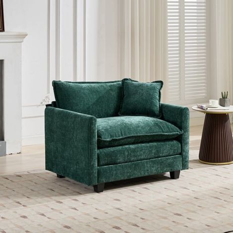 Canapé Cloud 1 place sans repose-pieds en chenille vert — double revêtement respirant, confort moelleux, 75×107×84 cm
