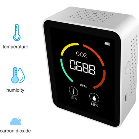 SJLERST Détecteur de dioxyde de carbone 3 en 1, capteur de dioxyde de carbone portable avec écran LCD, thermohygromètre domestique avec alarme, 400-5000 ppm blanc (1/5)
