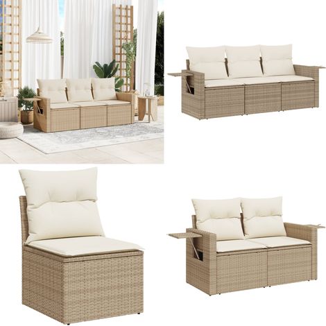 Salon de jardin avec coussins 3 pcs beige résine tressée - Ensemble Salon De Jardin - Mobilier Extérieur - Meubles De Jardin - Salon De Jardin Pliable - Chaise Longue - Home & Living (1/5)