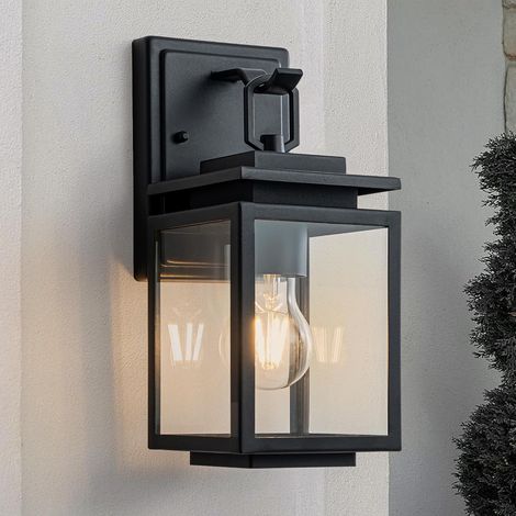 Applique Murale Exterieur E27, Moderne Luminaire Lanterne Exterieur, IP44 Etanche Eclairage Mural d'Exterieur avec Abat Jour en Verre, Porche Lampe Exterieur Murale pour Couloir Entree, Noir Mat (1/5)