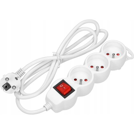 Multiprise ES-5/W/1,5 - Blanche - 3 prises avec interrupteur - Fiches plates - Indice de protection IP20 (1/5)