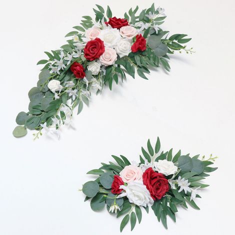 Blumenbesetzter Hochzeitsbogen, Dekoration für die Zeremonienkulisse, künstliche Rosen für den Brautbogen, Bühnenecke: großer Winkel 75 x 45 cm, kleiner Winkel 45 x 25 cm (1/5)