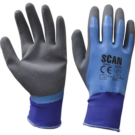 Scan Waterproof Latex Gloves - Large (Size 9)