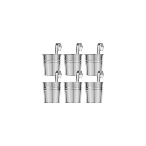 6er-Set hängende Metallblumentöpfe für den Innenbereich mit abnehmbarem Haken, Gartendekoration – Silber