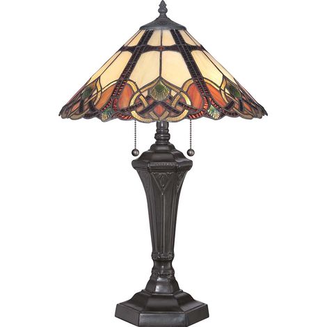 Tischleuchte Schreibtischlampe Beistelllampe Tiffany-Glas Stahl Bronze 2 Flammig