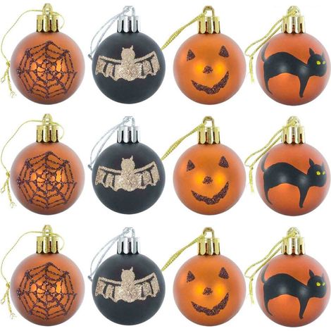 Lot de 12 boules à suspendre pour Halloween, boules incassables citrouille, chauve-souris et toile d'araignée pour décorations de couronnes et de fêtes d'Halloween (1/5)