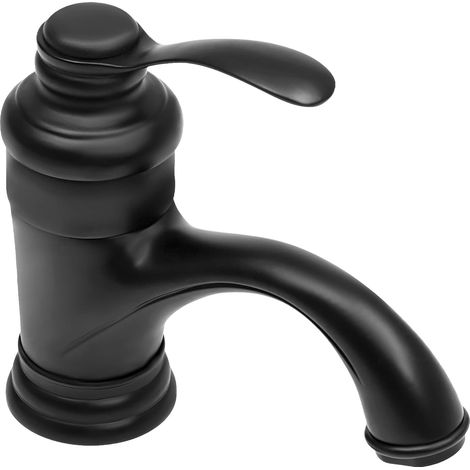 Robinet de lavabo rétro de 14 cm de hauteur en laiton, économiseur d'eau avec grille ABS, mitigeur monocommande pour eau froide et chaude pour salle de bain (noir) (1/5)