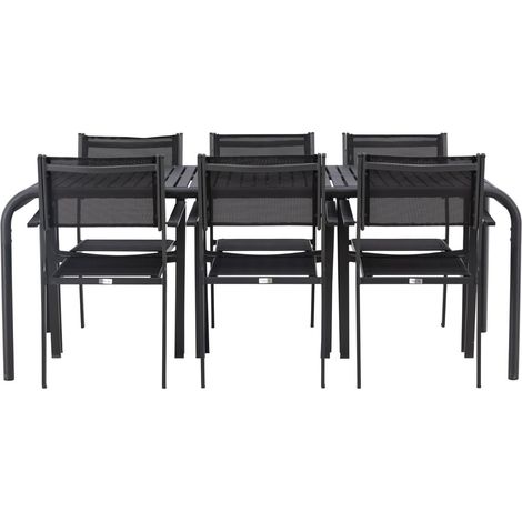 Borneo Gartenset Tisch 100x200 cm schwarz 6 Stühle schwarz. (1/3)