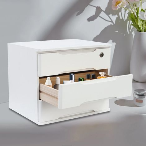3 couches avec armoire de rangement de verrouillage, tiroir type de boîte de rangement de bureau, classeur de bureau, équipé de clé de boisson de verrouillage, 39 30 31cm (1/5)