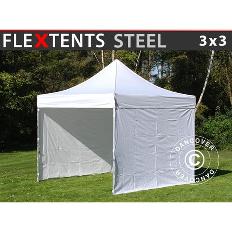 Pop up gazebo FleXtents Steel 3x3 m White, incl. 4 sidewalls