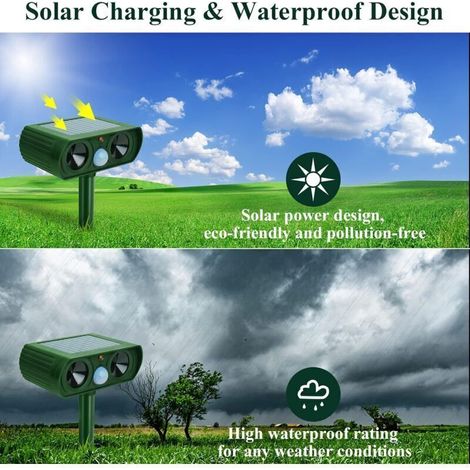 Répulsif Chat Ultrasons, Solaire Exterieur Répulsif Animaux Imperméable avec Lumière LED, Répulsif à Ultrason pour Chats Chiens Oiseaux Souris Renards Animaux Nuisibles Jardins Fermes Champs